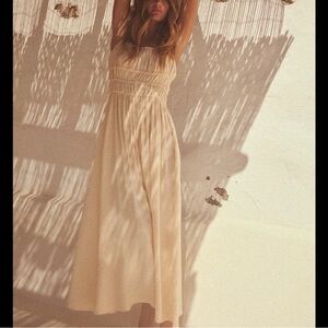 Zara NWOT Cream Smocked Maxi Dress Womens XS Spaghetti Strap Summer